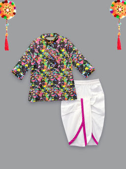A.T.U.N. - Multi-Color Splash Printed Kurta & Dhoti (Set of 2)