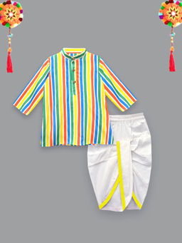 A.T.U.N. - Multi-Color Candy Pop Stripes Kurta & Dhoti (Set of 2)