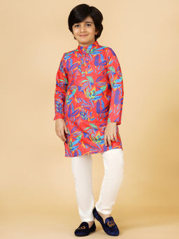 A.T.U.N. - Boys Red Floral Kurta & Pyjama (Set of 2)