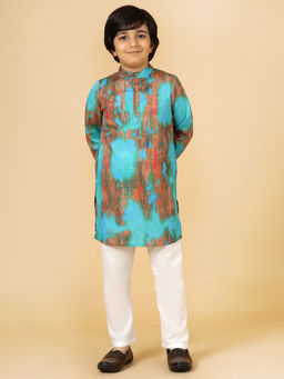 A.T.U.N. - Boys Blue Printed Kurta & Pyjama (Set of 2)