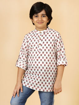 A.T.U.N. - Ivory Floral Short Kurta for Boys