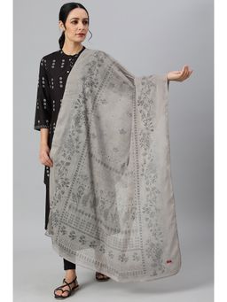 W - Light Grey Voile Printed Dupatta