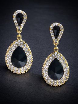 OOMPH - Black Teardrop Shape Zirconia Crystal Party Drop Fashion Earrings