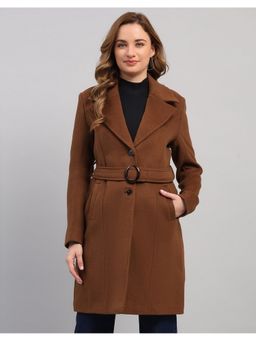 Monte Carlo - Brown Women Regular Fit Solid Notched Lapel Neck Full Sleeve Winter Coat With Belt