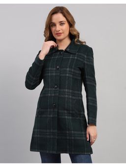 Monte Carlo - Teal Women Regular Fit Checked Pattern Collared Neck Full Sleeve Winter Coat