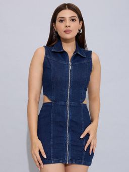 STORMY JEANS - Navy Blue Chic Peek Mini Dress
