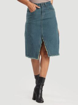 Bene Kleed - Blue Women Denim Front Slit Regular Fit Skirt
