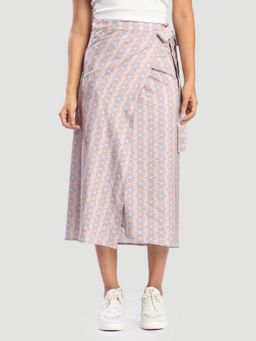 Bene Kleed - Pink Women Geometric Printed Wrap-Around Midi Skirt