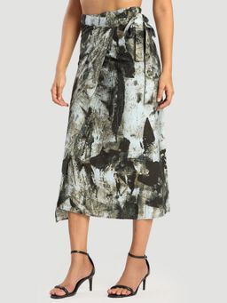 Bene Kleed - Multi-Color Women Abstract Printed Wrap-Around Midi Skirt