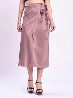 Bene Kleed - Mauve Women Satin Wrap-Around Midi Skirt