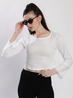 Bene Kleed - White Women Boat Neck Crop Top