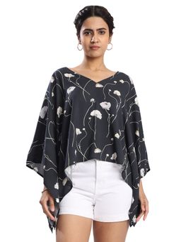 Bene Kleed - Black Women Floral Printed Kaftan Coverup Top