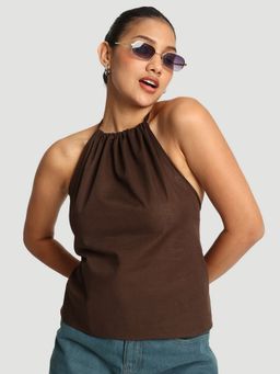 Bene Kleed - Brown Women Halter Neck Tie Up Adjustable Top