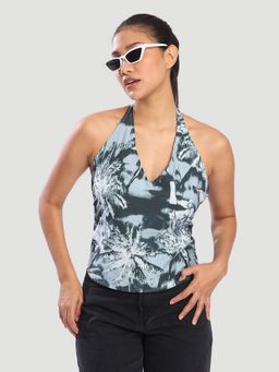 Bene Kleed - Grey Women Halter Neck Tie Up Adjustable Crop Top