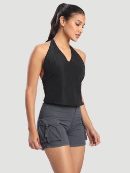 Bene Kleed - Black Women Halter Neck Tie Up Adjustable Crop Top