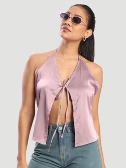 Bene Kleed - Mauve Women Halter Neck Front Tie Up Adjustable Crop Top