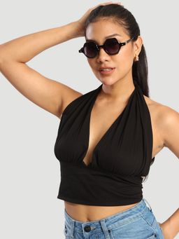 Bene Kleed - Women Black Adjustable Halter Neck Crop Top