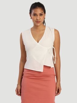 Bene Kleed - White Women Over Lap Side Knot Crop Top