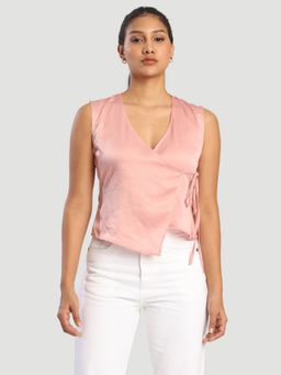 Bene Kleed - Pink Women Over Lap Side Knot Crop Top