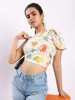 Bene Kleed - Off White Women Handkerchief Style Multipurpose Crop Top
