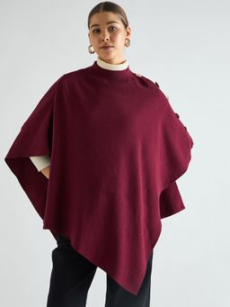 Femmella - Wine Asymmetric Cape Sweater