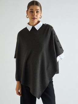 Femmella - Charcoal Melange Asymmetric Cape Sweater
