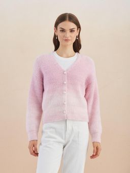 Latin Quarters - Women Pink Ombre Full Sleeves Casual Cardigan