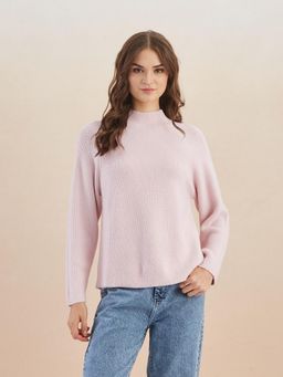 Latin Quarters - Women Pink Self Design Full Sleeves Casual Sweater
