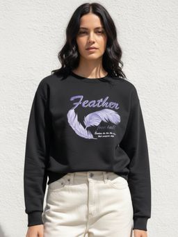 Outzidr - Black Graphic Printed Oversized Fleece Sweatshirt