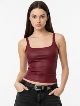 Outzidr - Burgundy Shoulder Strap Neck Tank Top
