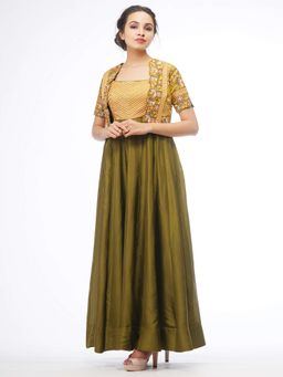 Shruti S - Olive Boho Anarkali With Jacket (Set of 3)