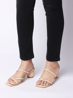 Twenty Dresses by Nykaa Fashion - Beige Square Toe Cross Straps Kitten Heels