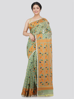 PinkLoom - Womens Soft Cotton Jamdani Saree without Blouse -Green