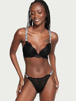 Victoria's Secret - Very Sexy Bombshell Shine Strap Lace Thong Panty - Black (XS)