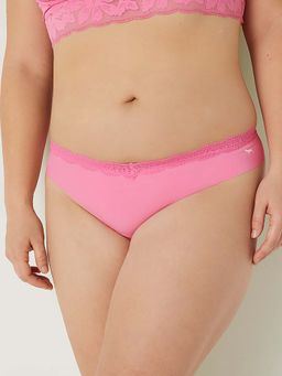 Victoria's Secret - PINK No-Show Lace-Trim Thong Panty - Pink (2XL)