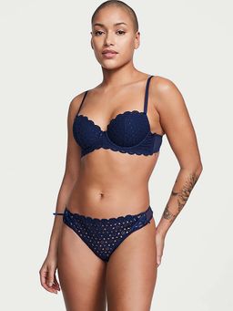 Victoria's Secret - Dream Angels Eyelet Lace-Up Thong Panty - Navy Blue