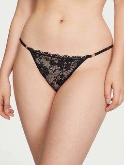 Victoria's Secret - Love Cloud Adjustable String Lace Thong Panty - Black