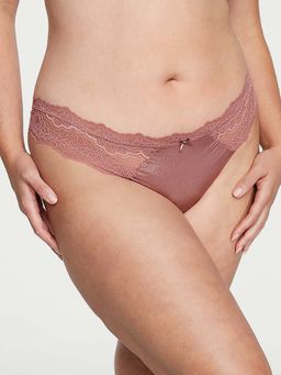 Victoria's Secret - Dream Angels Lace-Trim Smooth Shimmer Thong Panty - Brown (M)