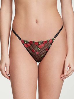 Victoria's Secret - Very Sexy Cherry Embroidery Adjustable String Thong Panty - Black