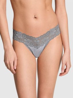 Victoria's Secret - PINK Wink Lace-Trim Thong Panty - Grey