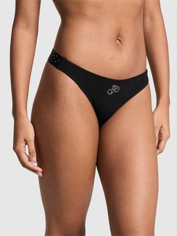 Victoria's Secret - PINK Logo Cotton High-Leg Thong Panty - Black