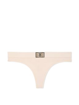 Victoria's Secret - Cotton Logo Cotton Shine Patch Thong Panty - Beige