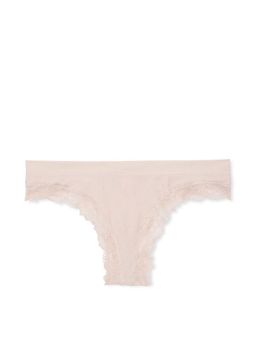 Victoria's Secret - Seamless Lace-Trim Thong Panty - Beige