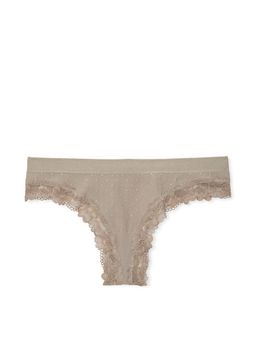 Victoria's Secret - Seamless Lace-Trim Thong Panty - Grey