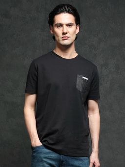 Rare Rabbit - Black Premium T-Shirt with Contrast Pocket By Guild