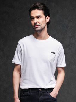 Rare Rabbit - White Premium T-Shirt with Contrast Pocket By Guild