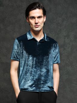 Rare Rabbit - Teal Premium Velvet Solid Polo T-Shirt
