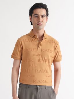 Rare Rabbit - Yellow Textured Jacqurad Zipper Polo T-Shirt