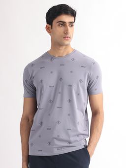Rare Rabbit - Grey Monogram Printed T Shirt