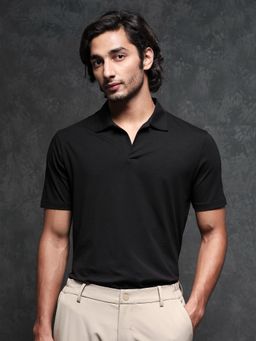 Rare Rabbit - Black Premium Silk Touch Polo T-Shirt